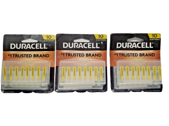 Lote de 3 paquetes de baterías para audífonos Duracell talla 10 caducan 2021 y 2023 pestaña amarilla