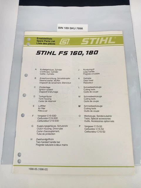 GENUINE STIHL FS 160, 180 Spare Parts List Manual £7.08 - PicClick UK