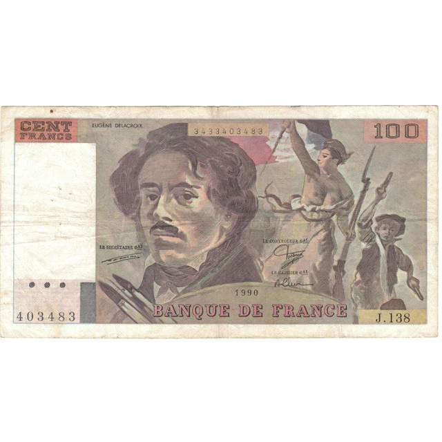 [#809655] France, 100 Francs, Delacroix, 1990, J.138, EF, Fayette:69 bis 1a)