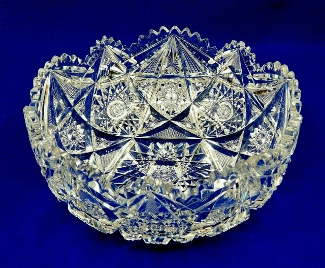Antique APB AMERICAN BRILLIANT CUT Glass Berry Bowl "COLONNA" Signed LIBBEY