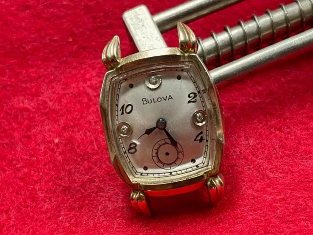 FOR REPAIR Vintage Bulova diamond dial tank watch 1950s gold-plated flat crystal