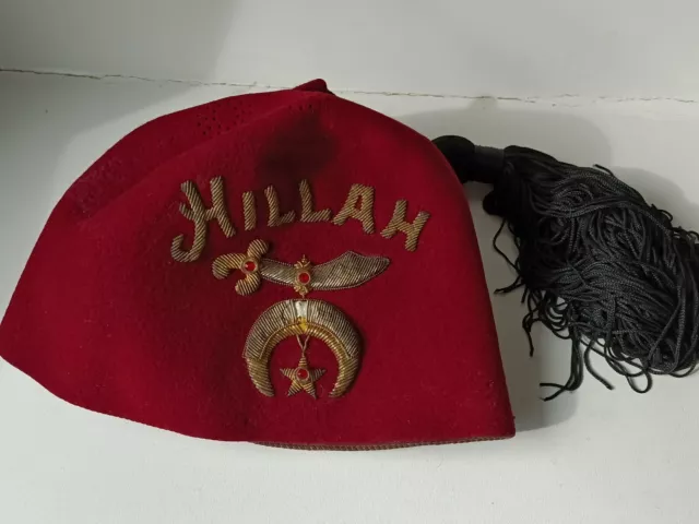 Vintage Masonic HILLAH Temple Fez Cap Hat with Tassel /Shriner / GEMSCO