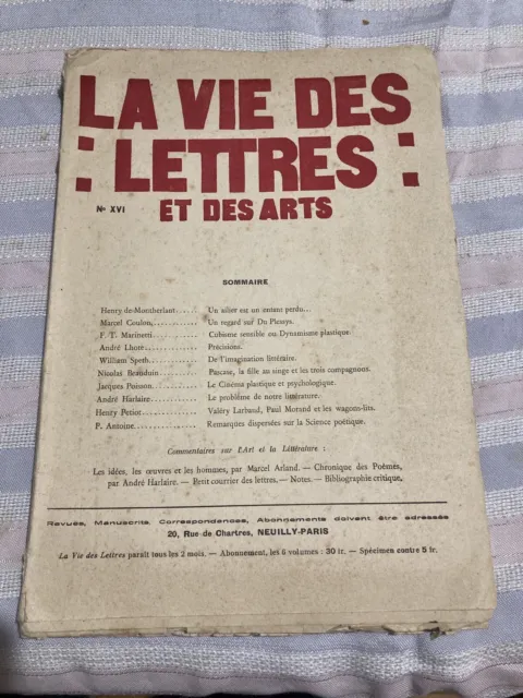 La Revue La Vie Des Lettres Et Des Arts N° Xiv Marinetti Lhote Beauduin  Arland