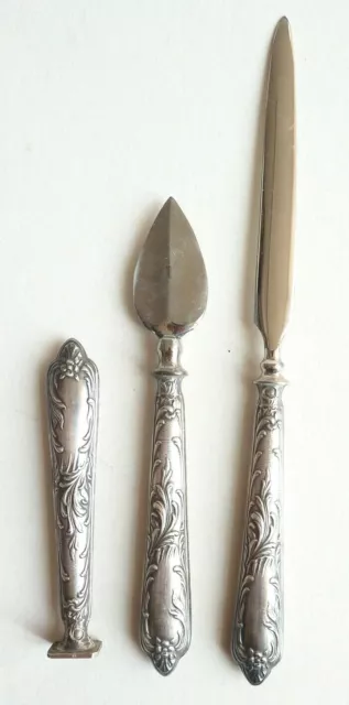 Ancien nécessaire écriture ARGENT silver sceau cachet coupe-papier seal