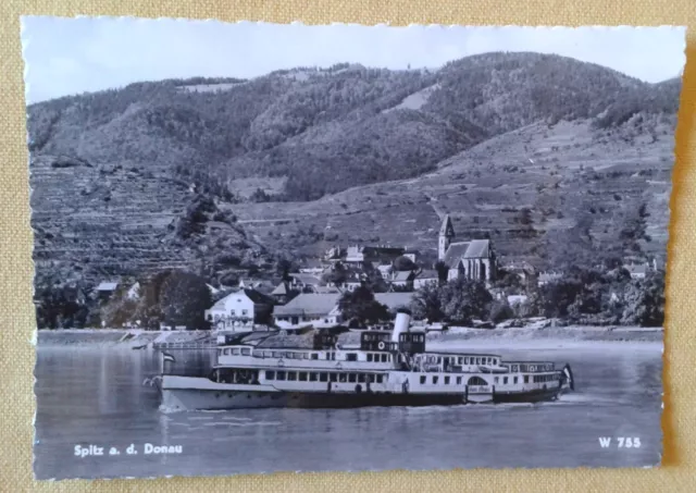 Alte AK-Spitz an der Donau-Schiff-Dampfer-ungelaufen-50er/60er Jahre