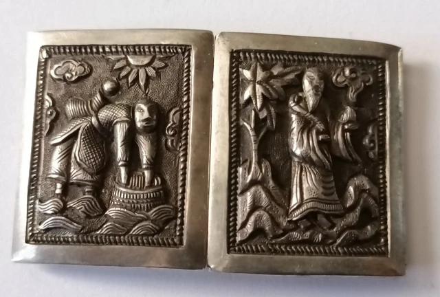 Ancienne Boucle de Ceinture Argent Massif Art Asiatique 22,3 g Bijoux