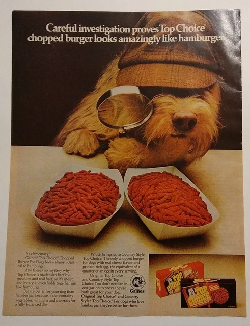 1976 Top Choice Dog Food Vintage Print Ad Hamburger Sheep Dog Better Homes