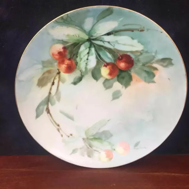 Antique Thomas Bavaria Hand Painted Porcelain 7 1/2" Plate Cherry Cherries Vtg