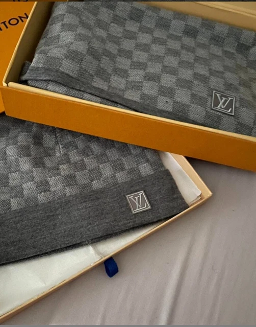 LOUIS VUITTON Wool Hat and Scarf Set Gray 20444