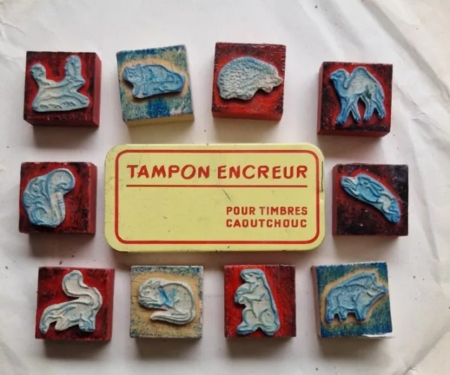 10 Anciens Tampons Encreurs / Animaux , Forêt , Dessert