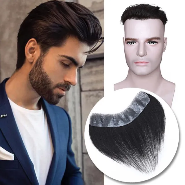 Human Hair Mens Toupee Durable PU Hair Replacement Hairpiece V-loop Hairline USA
