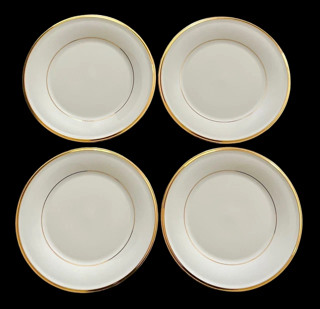 Set Of 4 Vintage Lenox Eternal Salad Plates 8” Ivory Bone China With Gold Trim