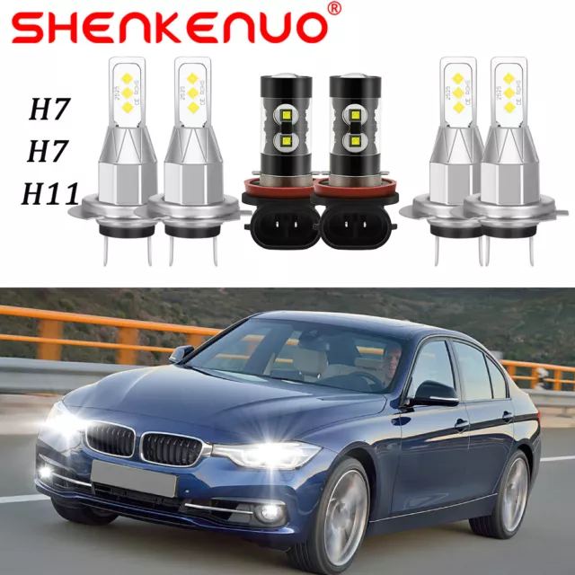 For BMW 328i 2007-2016 LED Headlight Hi/Lo Beam Fog Light Bulbs Kit 6pcs