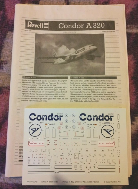 REVELL AIRBUS A320 Condor 1/144 Scale decals & instructions only EUR 14 ...