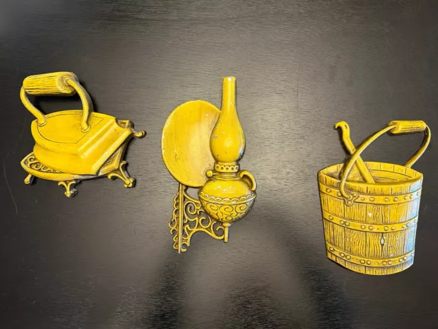 Vintage 1966 Hoda Sexton Cast Metal Wall Decor Iron Lamp Bucket 3 pc MCM Rustic