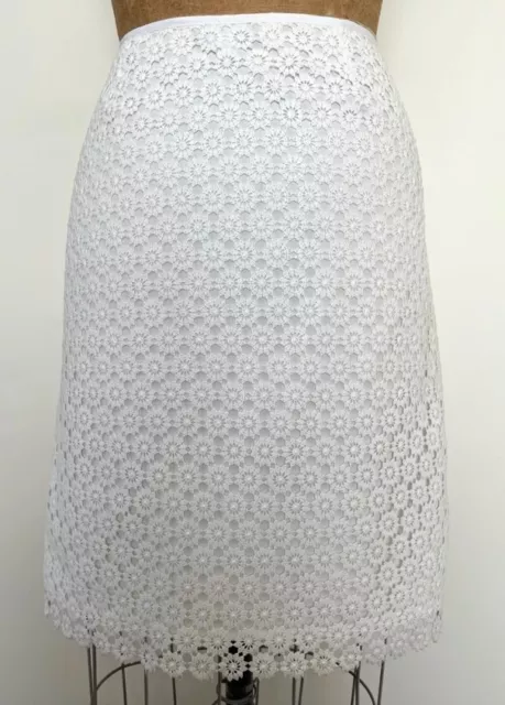 ANN TAYLOR White Floral Crochet Lace Cotton Pencil Skirt Lined Carrier sz 10