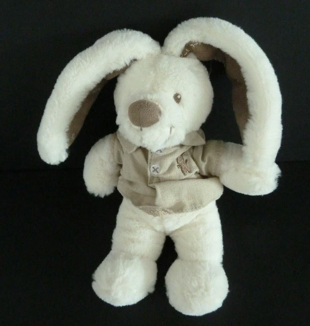 *. Doudou Peluche Pommette Lapin Chien Marron Chemisette Beige Blanc Etat Neuf