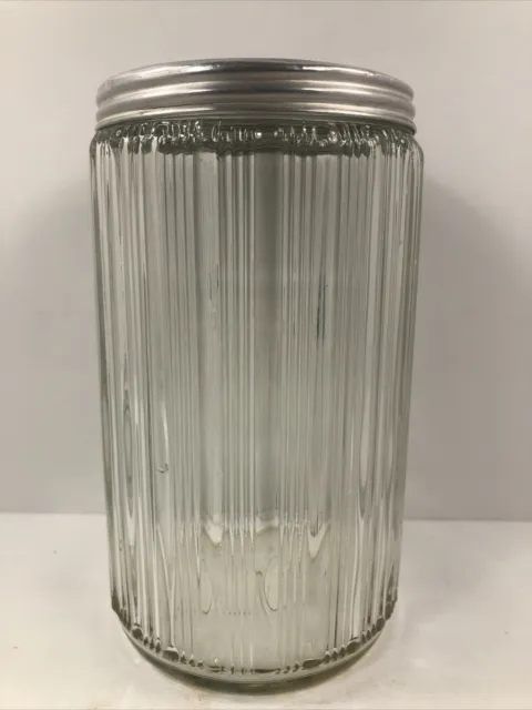 VINTAGE 1930’s HOOSIER CABINET RIBBED GLASS COFFEE JAR  BEAUTY 3