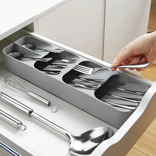1 pieza Caja de almacenamiento compartimento de cuchillo y horquilla multifuncional, cajón de cocina vestuario