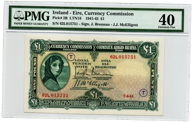 Ireland: Republic (Eire) 1 Pound 7.4.1941 Pick 2B PMG Extremely Fine 40.