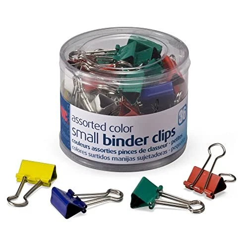 OIC Binder Clips Tub, Small Clips, 3/4", Assorted Colors, Pack Of 36