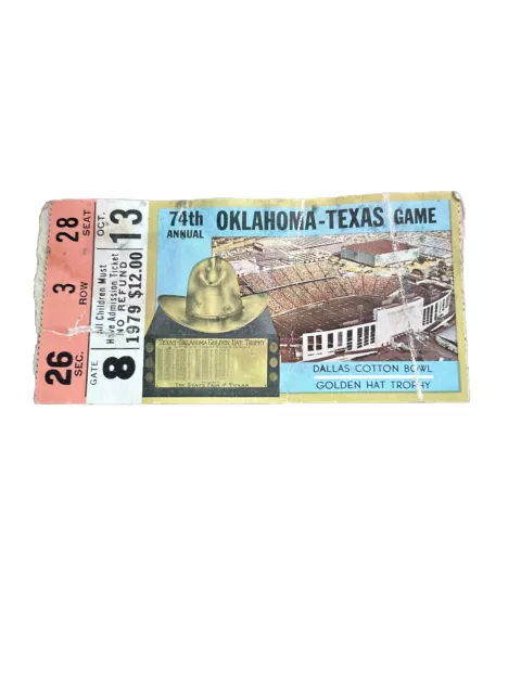 1979 Oklahoma Sooners Texas Longhorns Football Ticket Stub Cotton Bowl Dallas