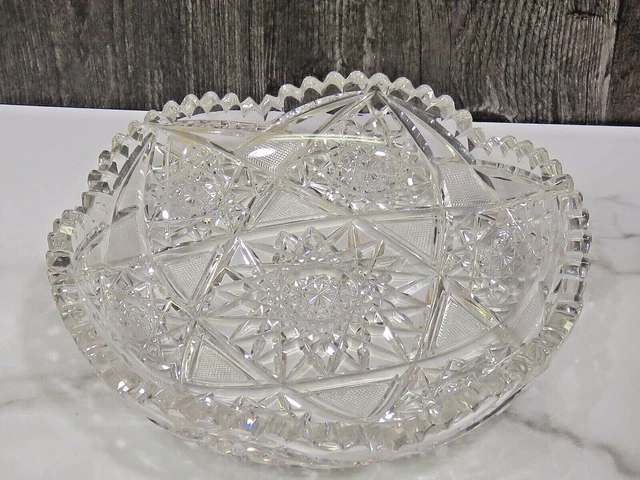 American Brilliant Cut Glass 8" Shallow Bowl Plate Candy Dish
