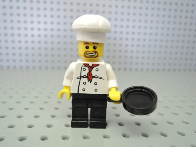 Lego Figur Town Koch chef018 schwarze Hose weiße Kochmütze + Pfanne 8398