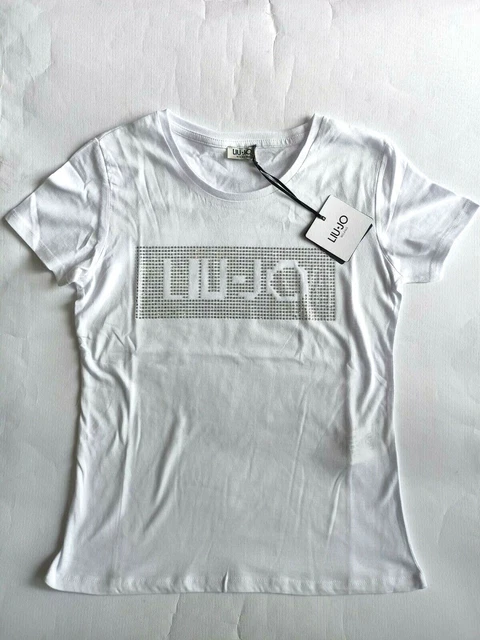 LIU JO t-shirt donna bianca con strass argentati