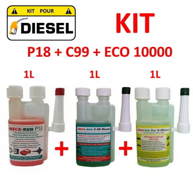 MECARUN - KIT ADDITIF TRAITEMENT "DIESEL" P18 + C99 + ECO10000 - 3x 1L