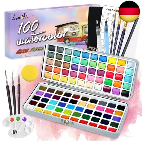 TAVADA Aquarellfarben Set,100 Lebendige Farben in Tragbarer Box,100 Farben