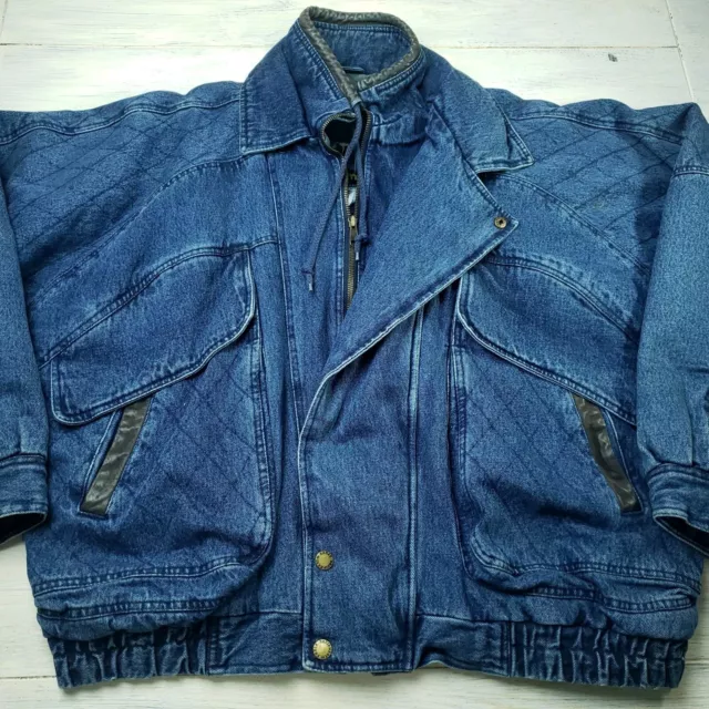 Vintage 80s Urban Equipment Jean Quilted Denim Washed Bomber Jacket Size XL