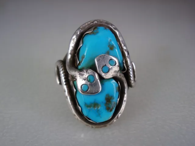 OLD Effie Calavaza ZUNI STERLING SILVER & TURQUOISE RATTLESNAKE RING size 11