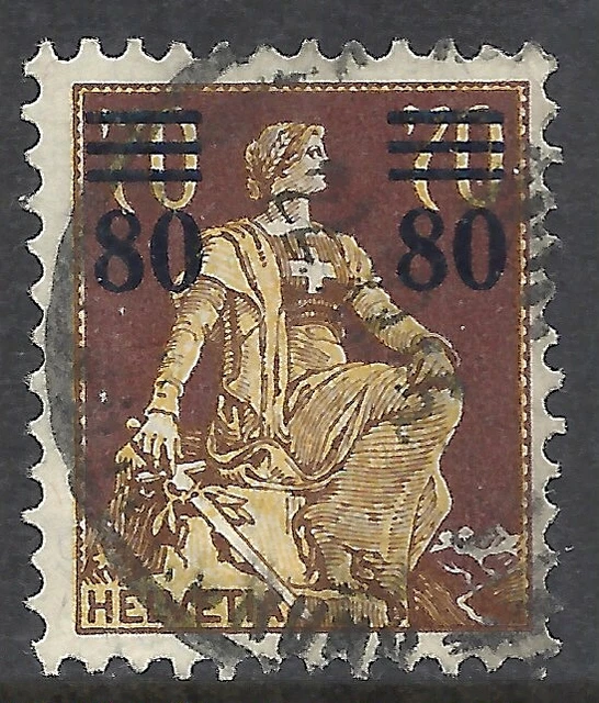 SWITZERLAND SCOTT 189 USED VF - 1915 80c on 70c DK BROWN/BUFF ISSUE CAT $32.50