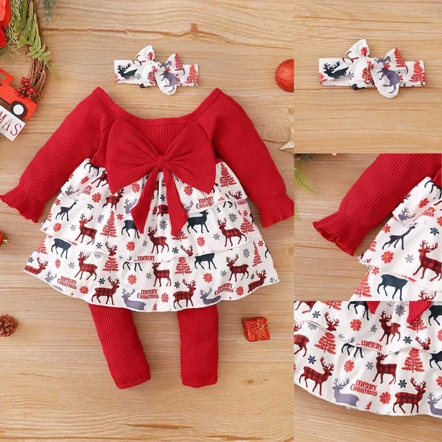 Newborn Christmas Girls Fancy Dress Baby Xmas Santa Party Costume Clothes Outfit