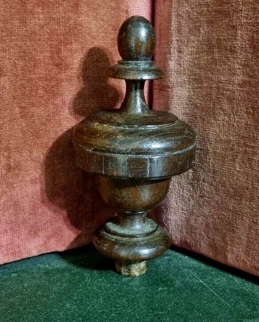 Victorian wood turned newel post finial Antique french architectural salvage 5"