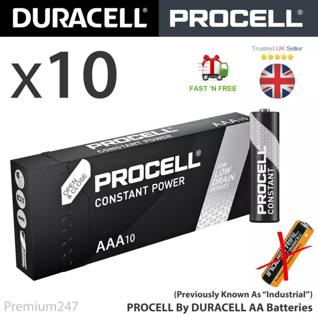10 Duracell AAA Industrial Procell Alkaline Batteries LR03 MN2400 Expiry 2027