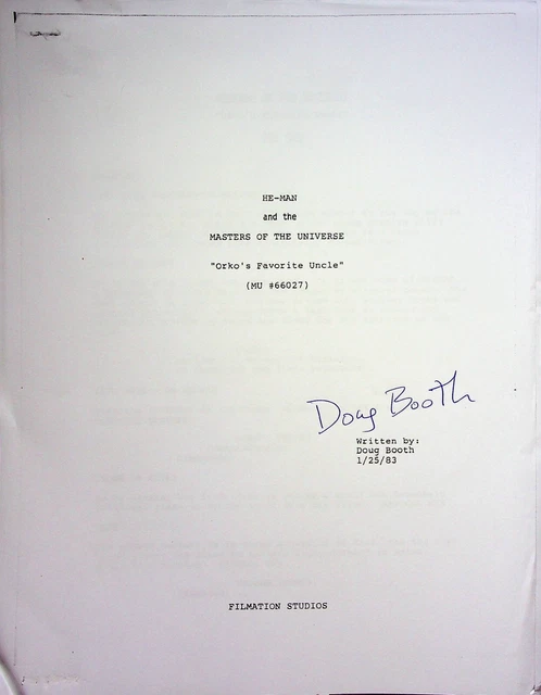 HE-MAN Motu 1983 Production Script Orko's Uncle Copy SIGNED Douglas Booth #SC