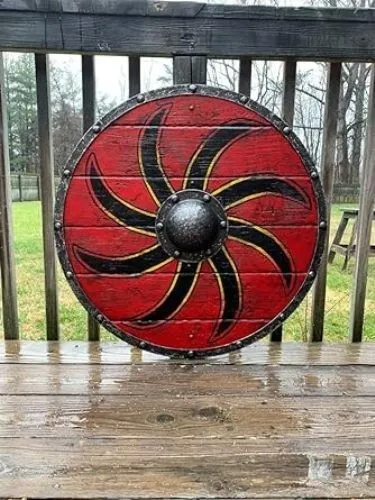 Viking Wooden Round Shield Armor 24" With Wooden Steel Medieval Shield LARP Gift