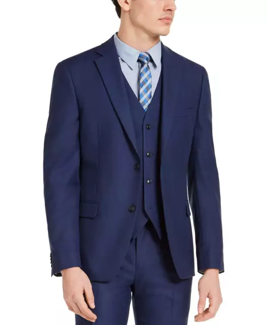 Alfani Men's Suit Jacket 44R Solid Blue Slim-Fit Stretch Two Button