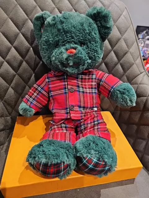 Build A Bear Workshop Christmas Plaid Tartan Green Teddy With Pajamas Tartan Red