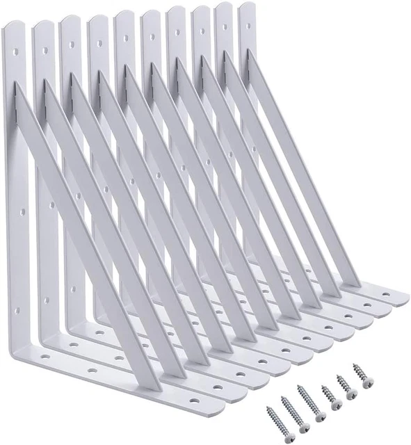 Heavy Duty Shelf Brackets 12 X 8 Inch Metal Shelves L Supports 90 Degree 10-Pack