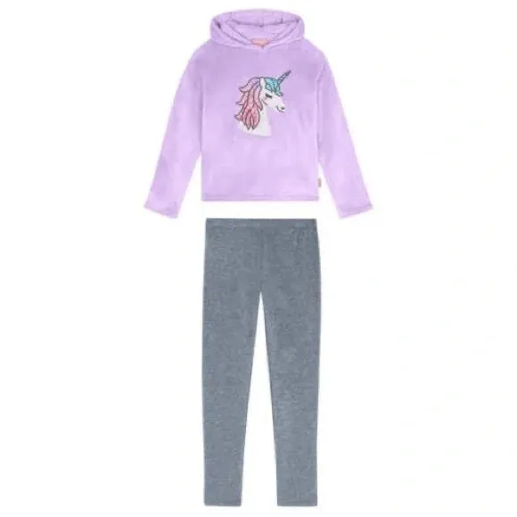 BCBG Girls Plush hoodie & leggings lilac sequin unicorn, size M (10/12) - NWT