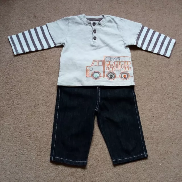 Baby Boy's 2-piece Outfit. Jeans and Long-Sleeved Top. 6-9 Months. VGC.