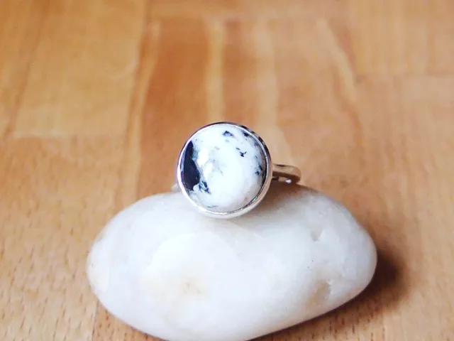 Natural White Buffalo Turquoise Solitaire Sterling Silver Ring Size K