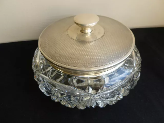 Large Art Deco silver lidded cut glass bowl - W G SOTHERS Birmingham 1927