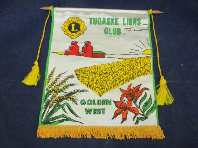 Vintage Lions Club International Banner Flag Tugaske Canada Golden West