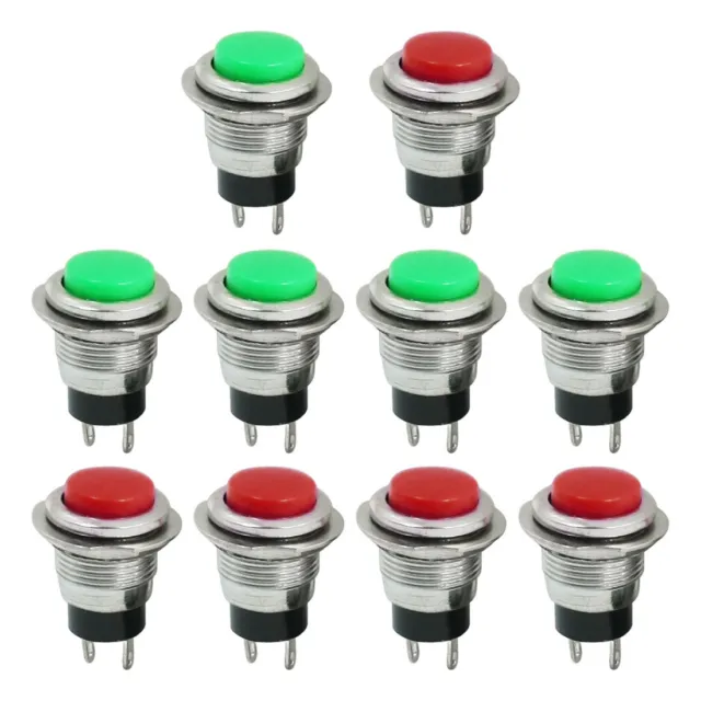 10PCS 12mm SPST Momentary Red Green Button Switch AC125V 6A 250V 3A