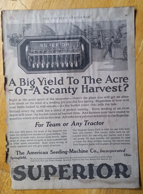 1920 SUPERIOR GRAIN DRILL Antique PRINT AD American Seeding Machine SPRINGFIELD