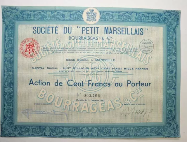 Action ancienne : Sté du Petit Marseillais ( 750  )